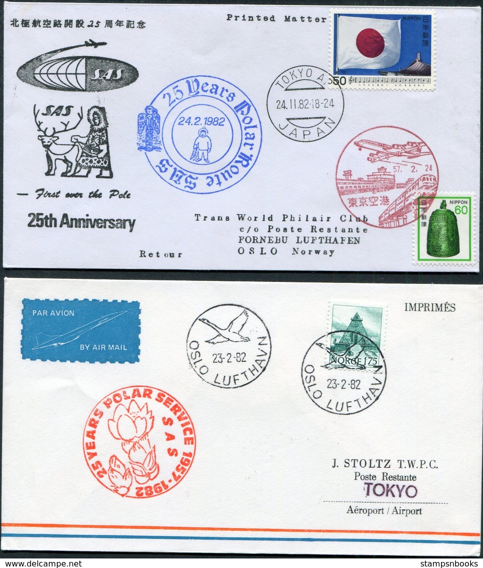 1982 Japan Norway SAS First Flight Covers (2) Tokyo / Oslo. Reindeer Polar - Airmail