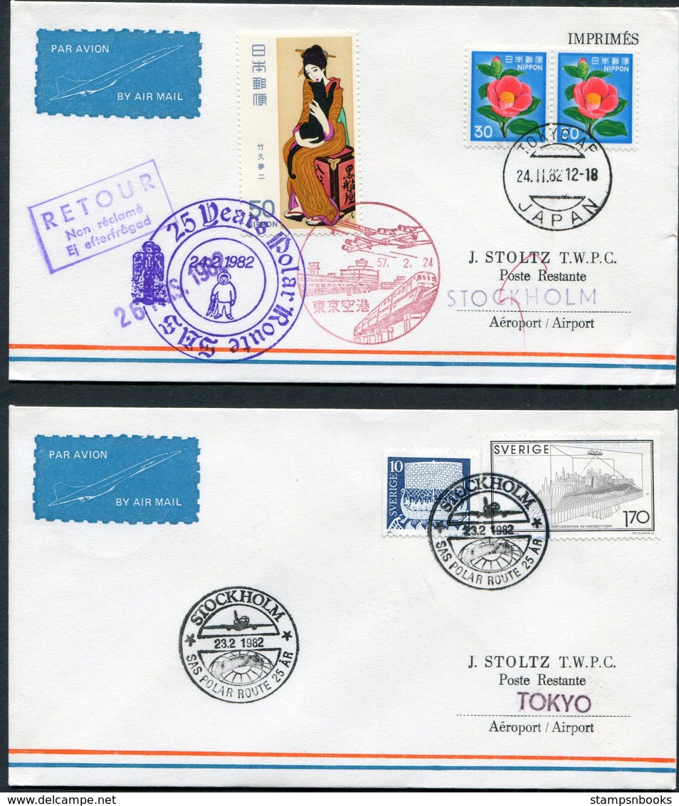 1982 Japan Sweden SAS First Flight Covers (2) Tokyo / Stockholm Slania Polar - Airmail