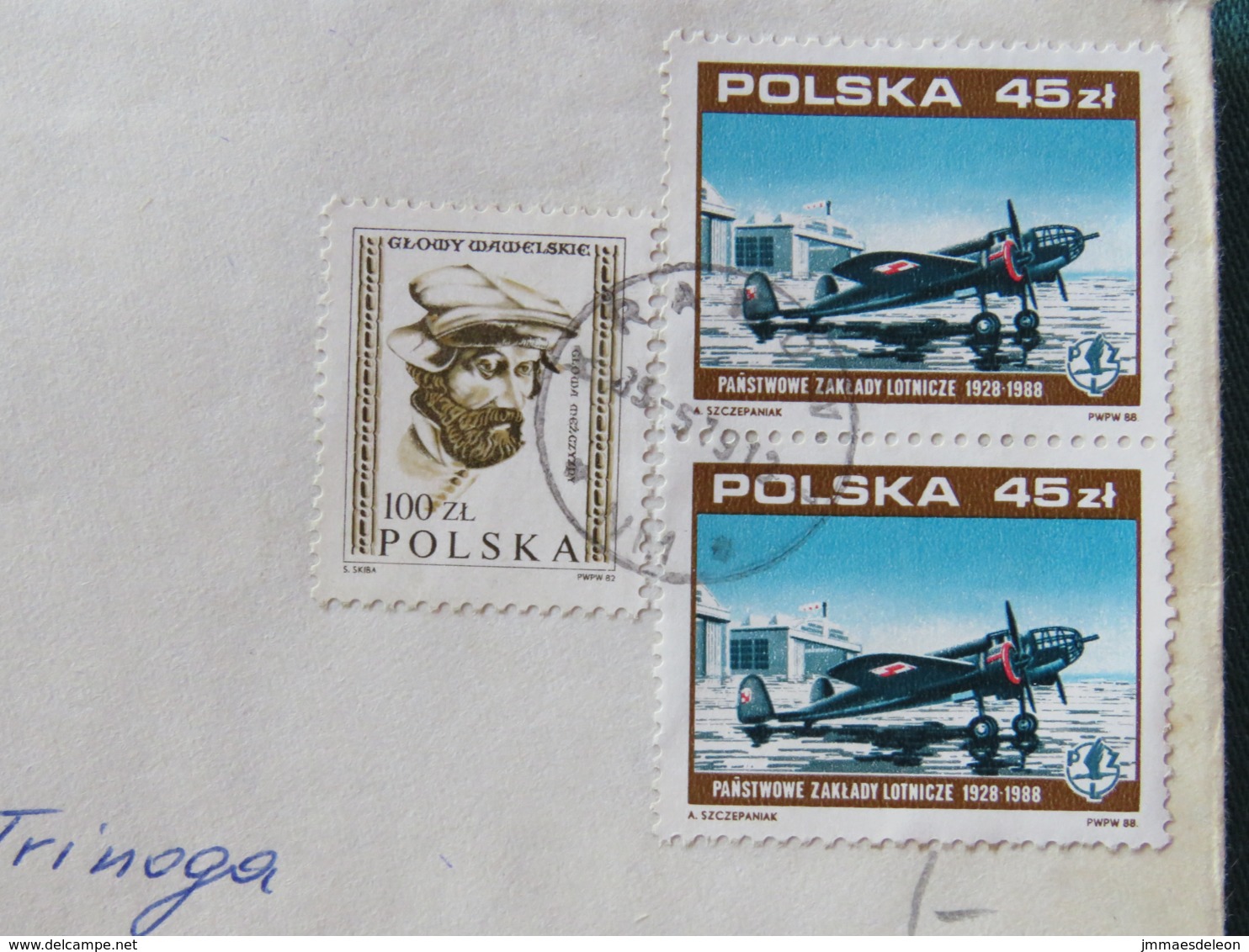 Poland 1989 Registered Cover Krakow To Germany - Planes - Man Head - Cartas & Documentos