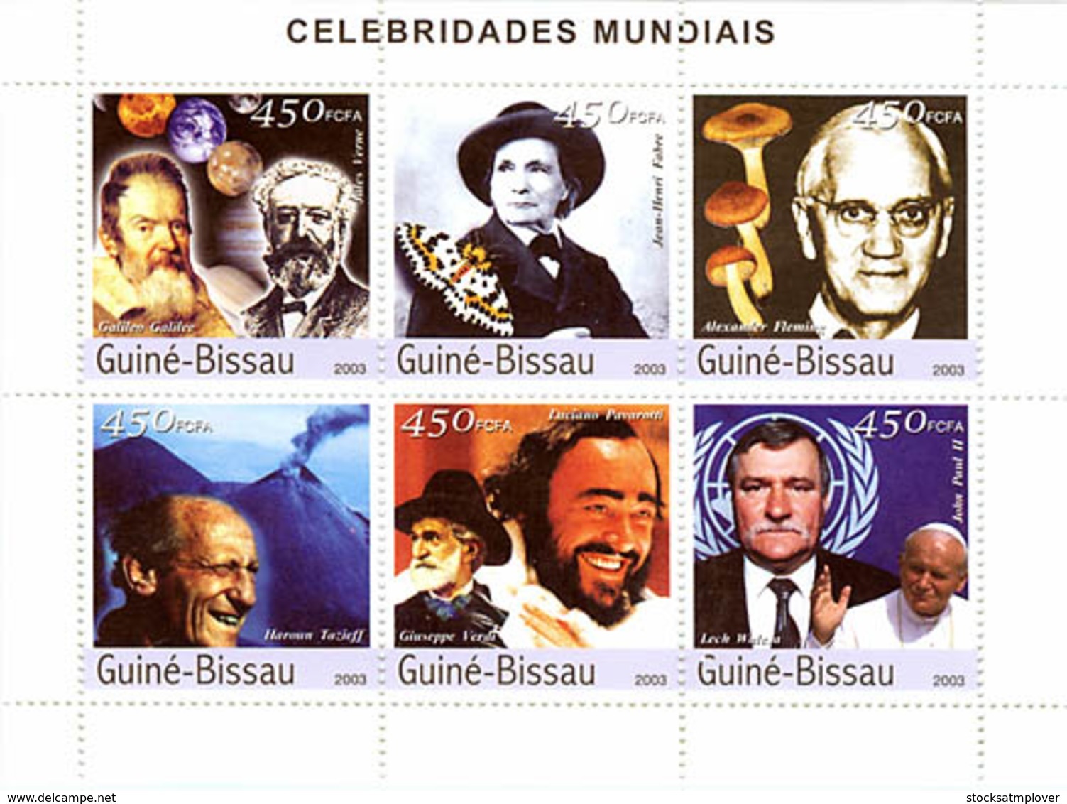 Guinea Bissau 2003      Galilee-J.Verne, J.A.Fabre, Fleming, Tazief, Pavarotti-Verdi, Walesa - Guinea-Bissau