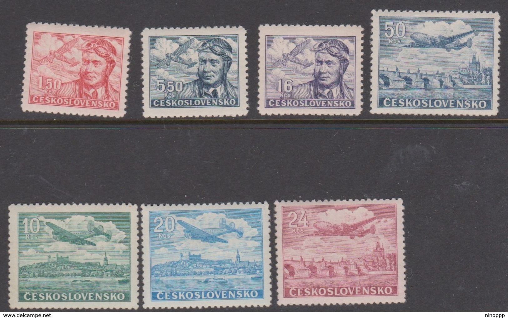 Czechoslovakia Scott C19-C27 1947 Air Mail 7 Values, Mint Hinged - Ungebraucht