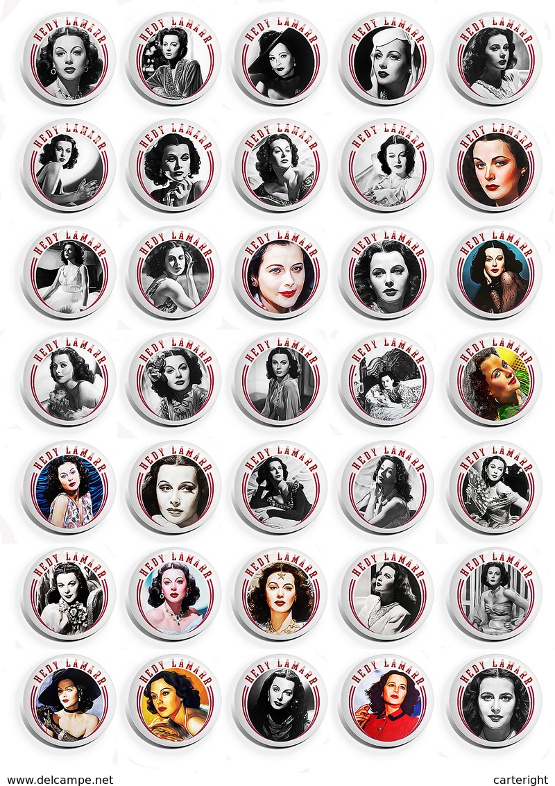 Hedy Lamarr Movie Film Fan ART BADGE BUTTON PIN SET 5 (1inch/25mm Diameter) 35 DIFF - Films