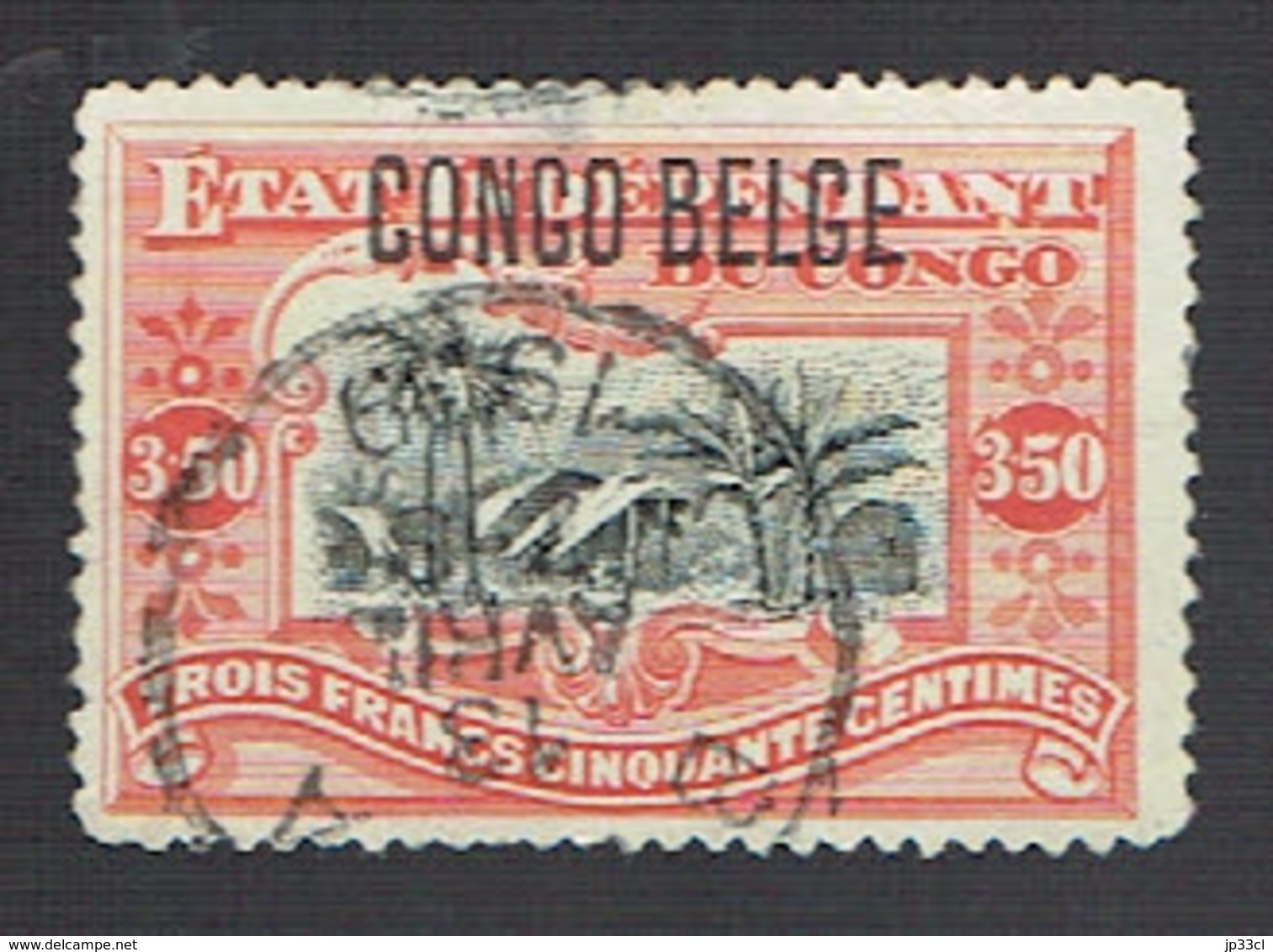 Timbre Mols 3,50 F Carmin (Etat Idépendant) Surchargé CONGO BELGE- Oblitéré Le 13 Avril 1909 - Oblitérés