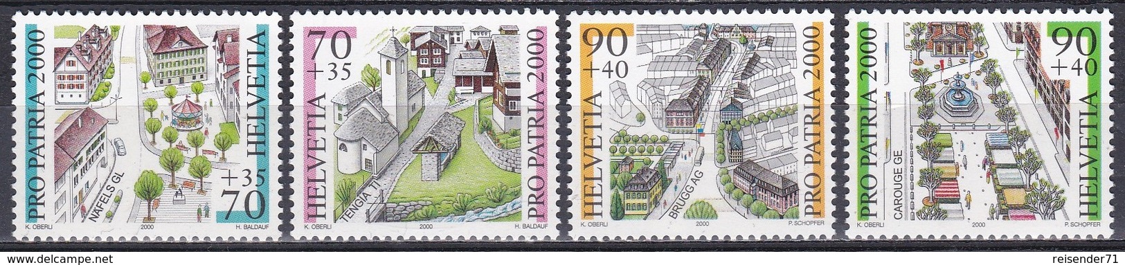 Schweiz Switzerland Helvetia 2000 Heimat Pro Patria Ortschaften Village Näfels Tengia Brugg Carouge, Mi. 1716-9 ** - Ungebraucht