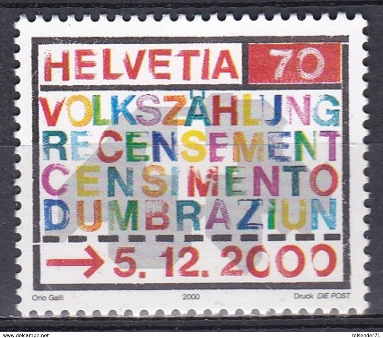 Schweiz Switzerland Helvetia 2000 Staatswesen Statistik Statistic Volkszählung Census Karte Kreuz, Mi. 1730 ** - Ungebraucht