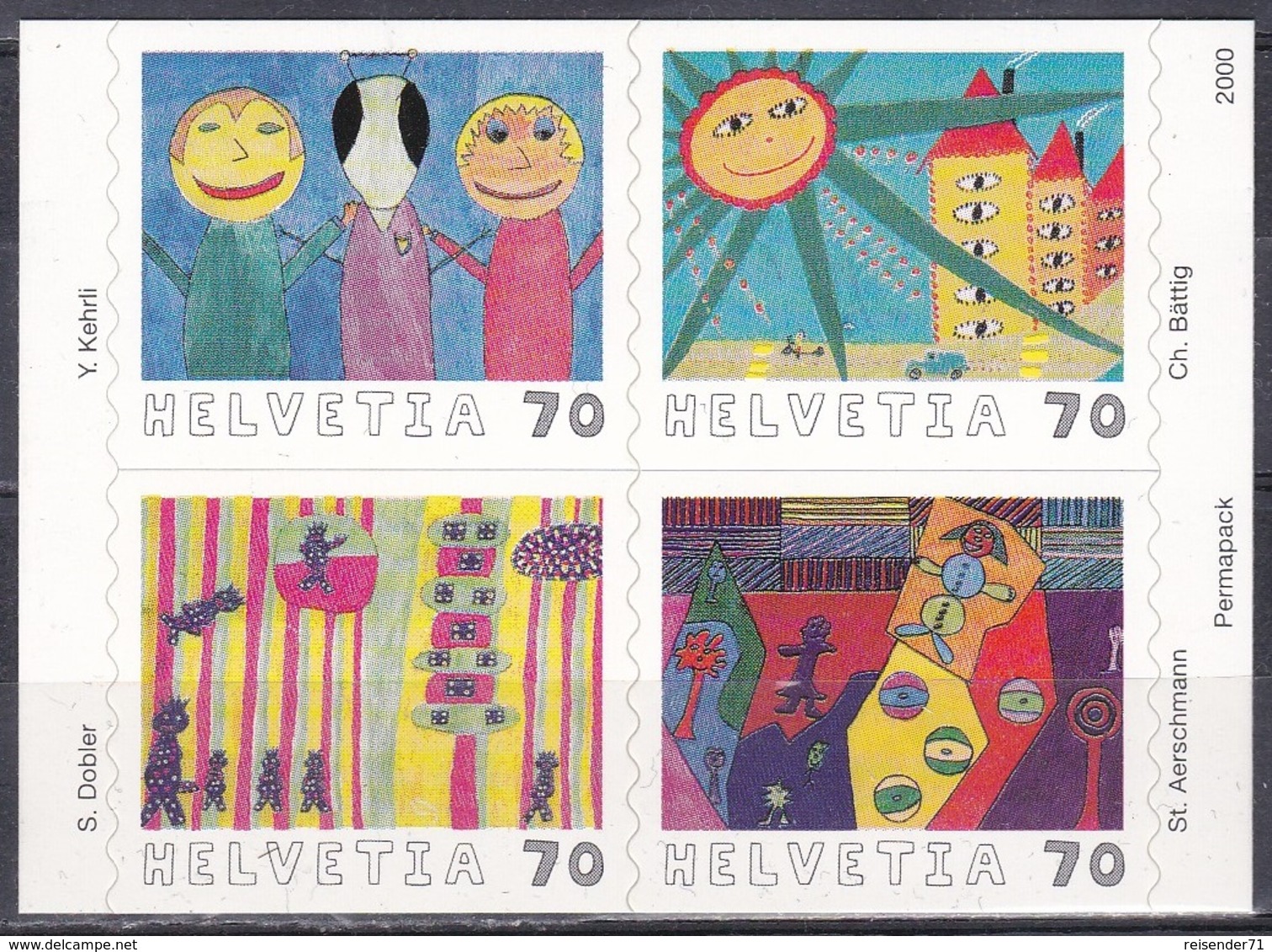 Schweiz Switzerland Helvetia 2000 Malwettbewerb Zukunft Auf Briefmarken Future Zeichnungen Drawing, Mi. 1731-4 ** - Ungebraucht