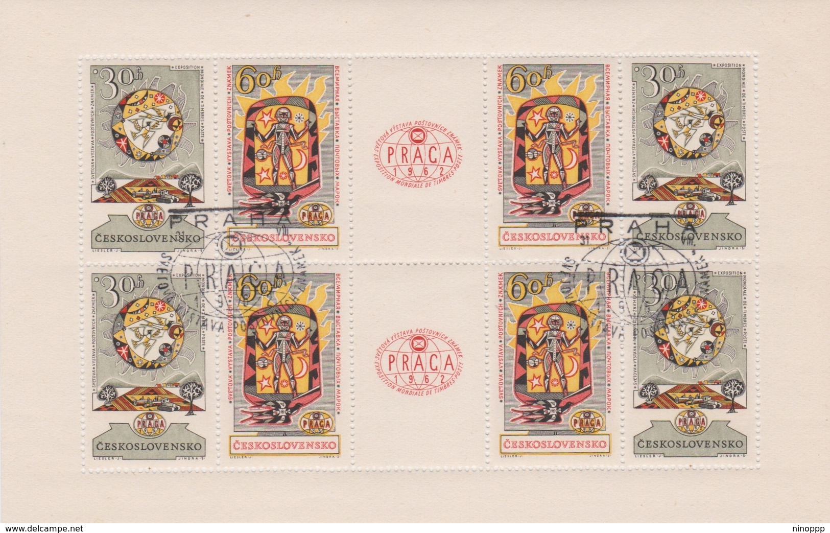 Czechoslovakia Scott 1129a 1962 Praga 62 World Stamp Expo, Souvenir Sheet, Used - Blocks & Sheetlets