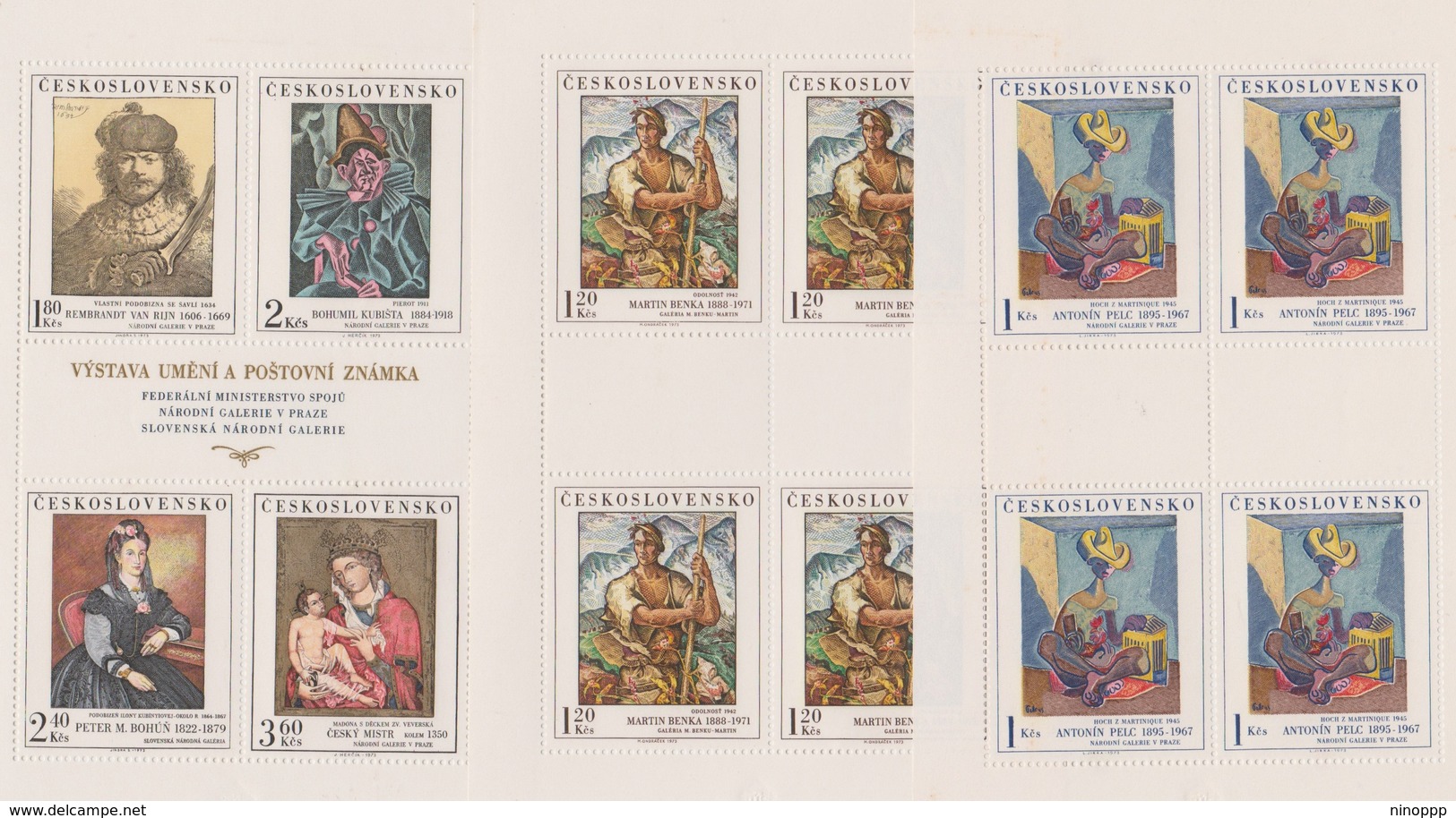 Czechoslovakia Scott 1908-09, 1911 1973 Paintings, Sheetlets, Mint Never Hinged - Blocks & Sheetlets