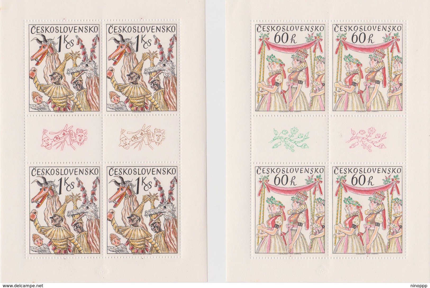 Czechoslovakia Scott 1996-1999 1975 Folk Costumes, Sheetlets, Mint Never Hinged - Blocks & Sheetlets