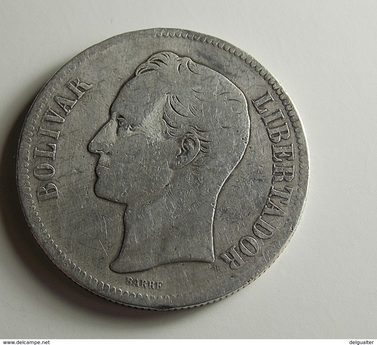 Venezuela 5 Bolivares 1879 Silver - Brésil