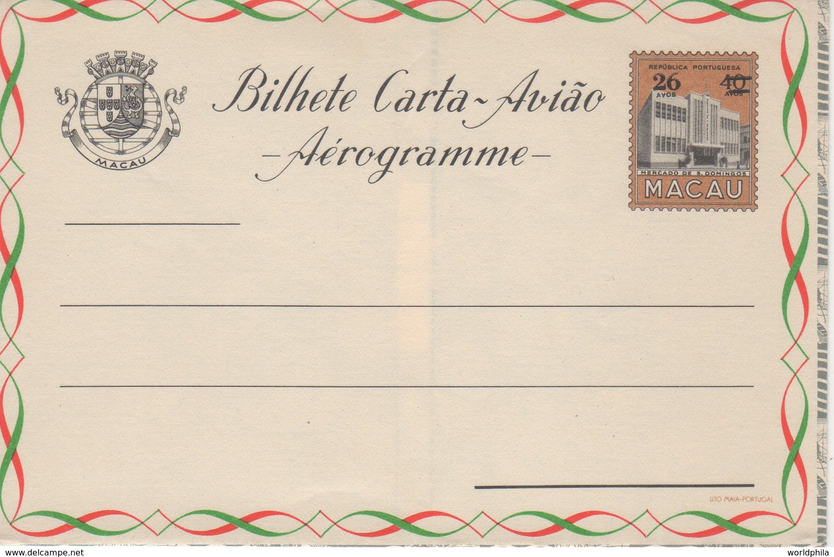 Portugal Province (China), 1957 MACAO. Aerogramme, Air Letter. H&G F6 MINT II - Postal Stationery