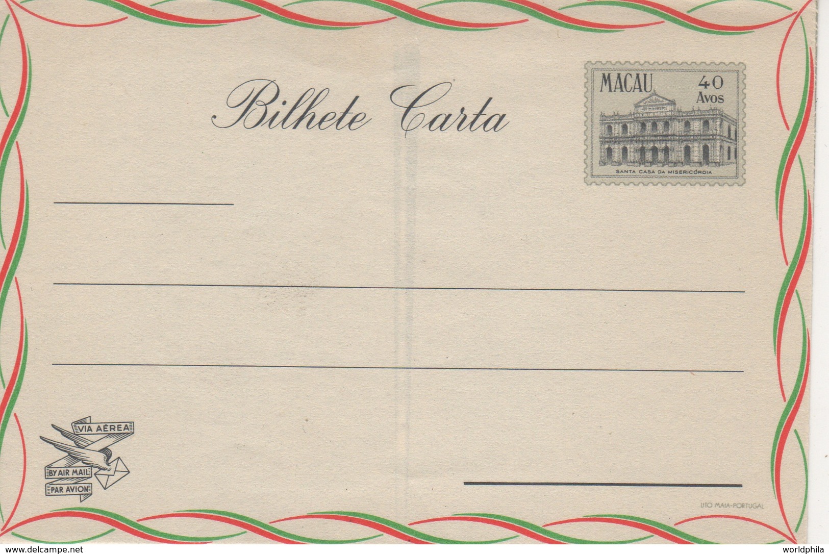 Portugal Province (China), MACAO. 1955 Aerogramme, Air Letter. H&G F4 MINT I - Postal Stationery