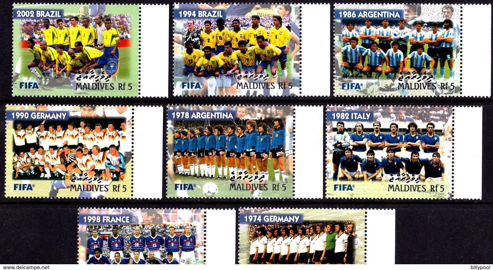 MALDIVES  2004  Soccer Football  100 Years Of FIFA, World  Champions 1974-2002,  8v. Perf. - Autres & Non Classés
