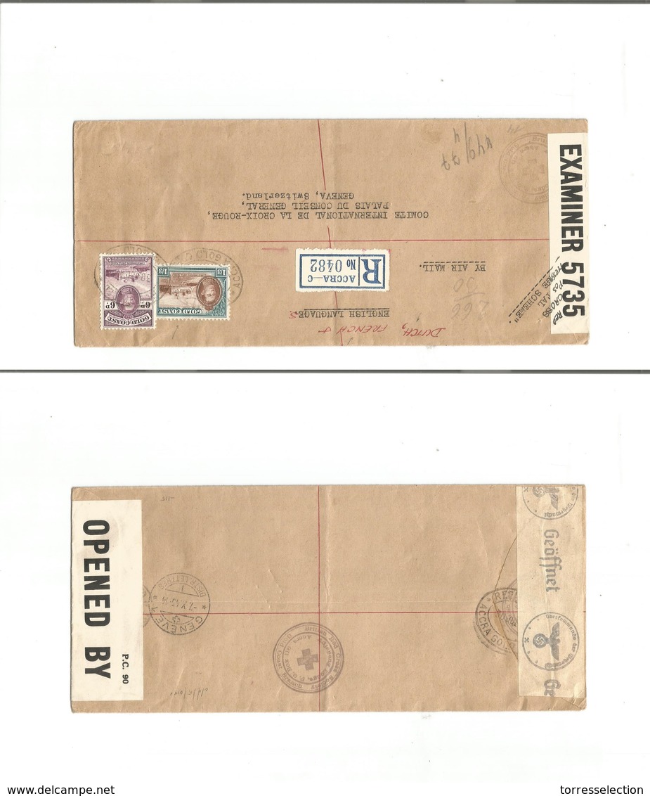 Bc - Gold Coast. 1943 (30 July) Red Cross Mail. Dutch, French And English Language. Accra - Switzerland, Geneva (7 Oct) - Other & Unclassified