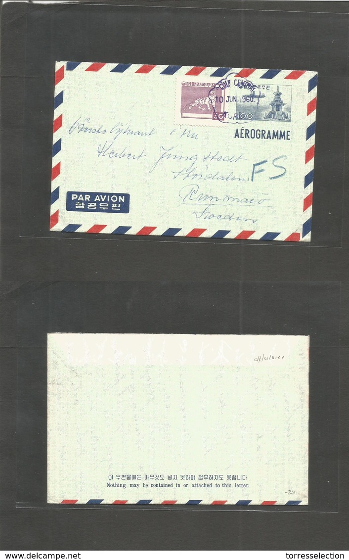 Korea. 1960 (10 June) Seoul - Sweden, 100w Blue Stat Air Lettersheet + Adtl. Scarce Usage. - Corée (...-1945)