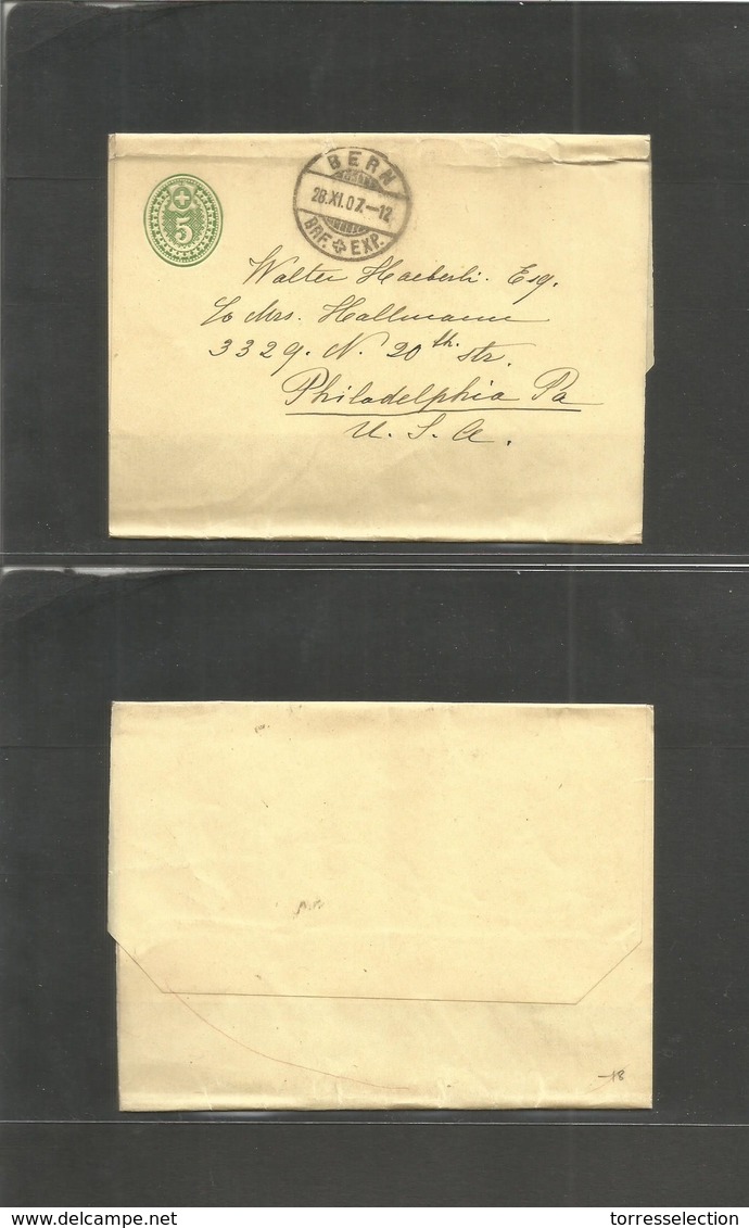 Switzerland - Stationery. 1907 (28 Nov) Bern - USA, Pha. 5c Green Stat Complete Wrapper. Fine And Scarce Transatlantic U - Other & Unclassified