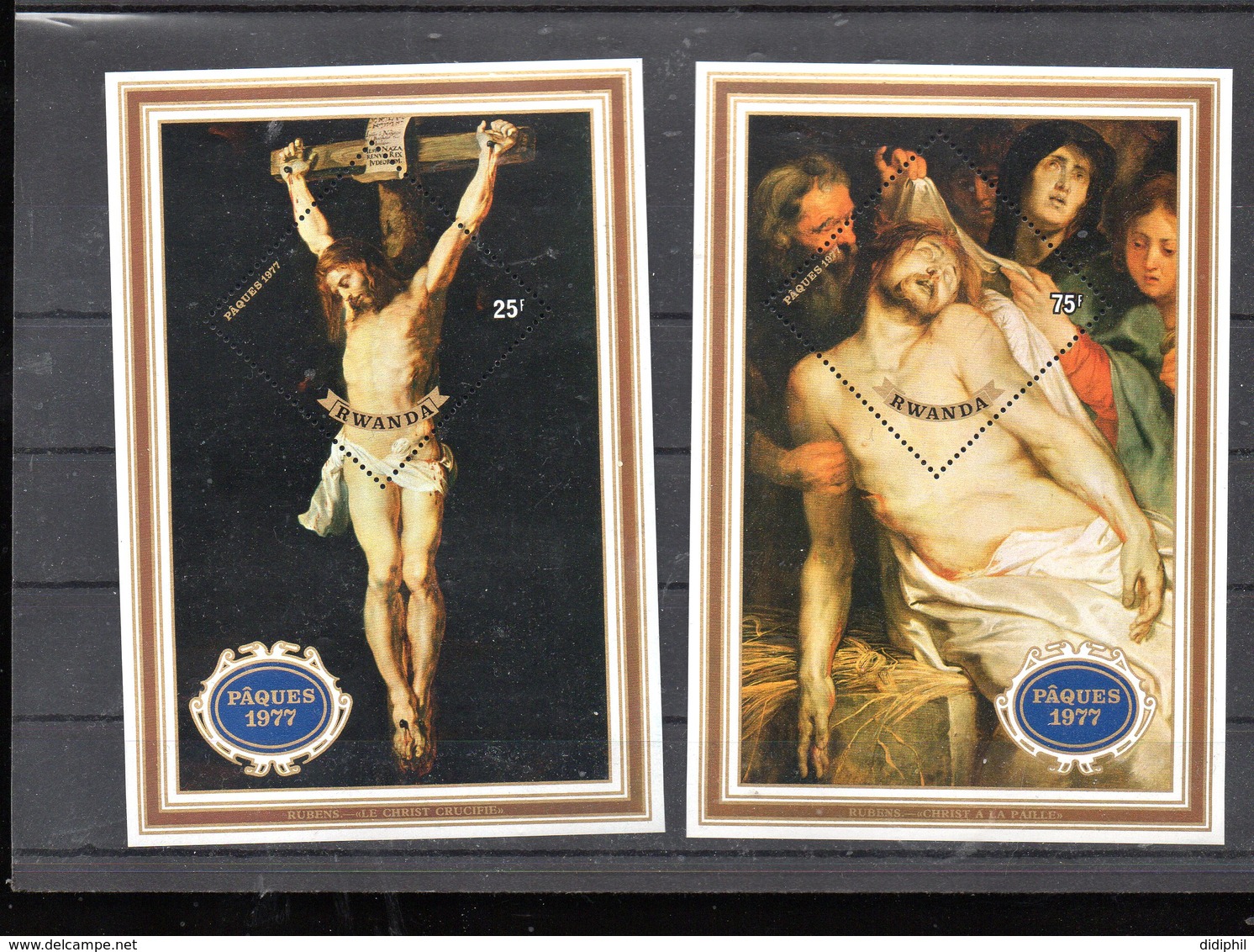 RWANDA BLOCS 71/72** SUR PAQUES 1977 AVEC DES TABLEAUX DE RUBENS "LE CHRIST CRUCIFIE ET LE CHRIST A LA PAILLE" - Neufs