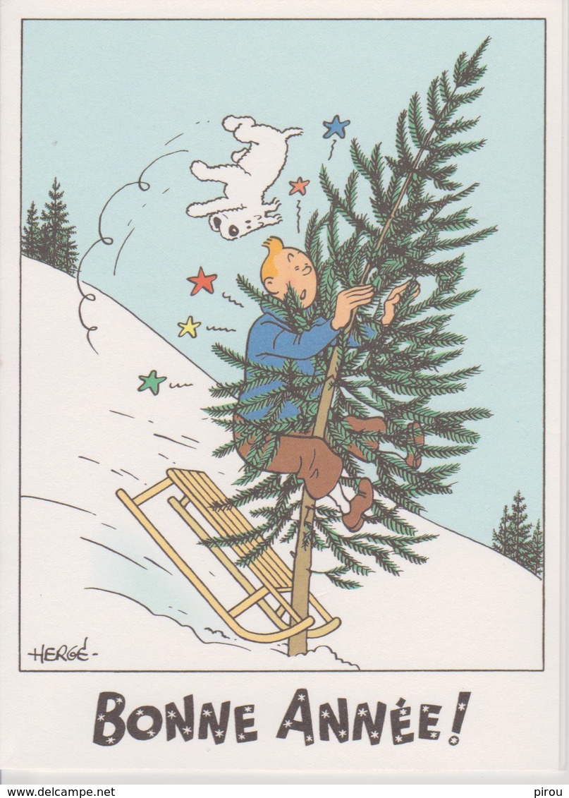 TINTIN ( Carte 2 Volets ) " BONNE ANNEE  " - Bandes Dessinées