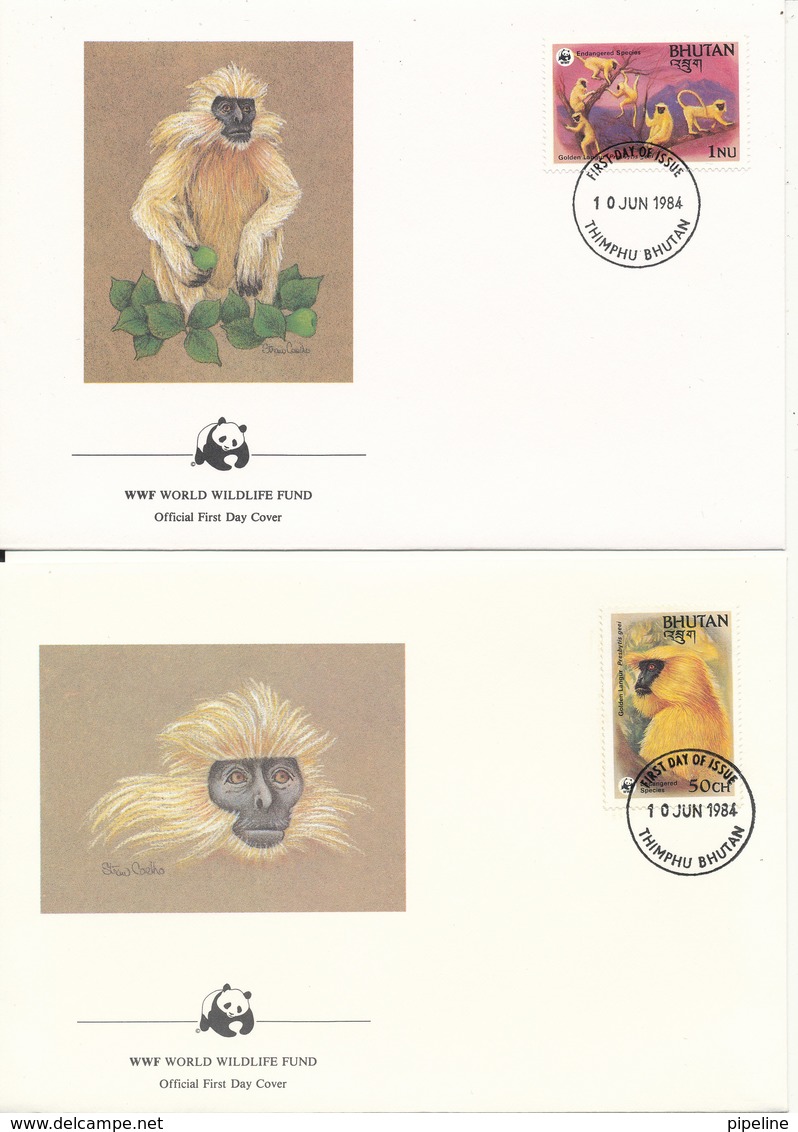 Bhutan FDC 10-6-1984 Golden Langur Monkeys Complete Set Of 4 On 4 WWF Covers With Cachet - FDC