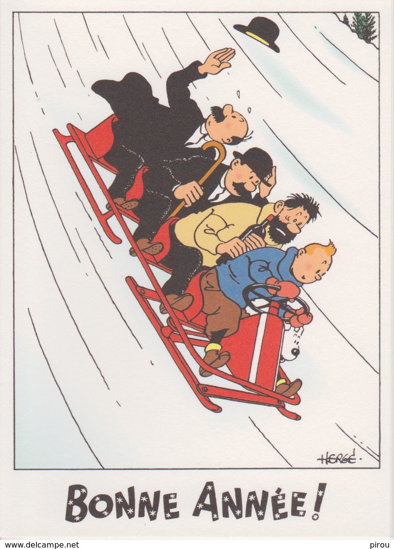 TINTIN ( Carte 2 Volets ) " BONNE ANNEE  " - Bandes Dessinées