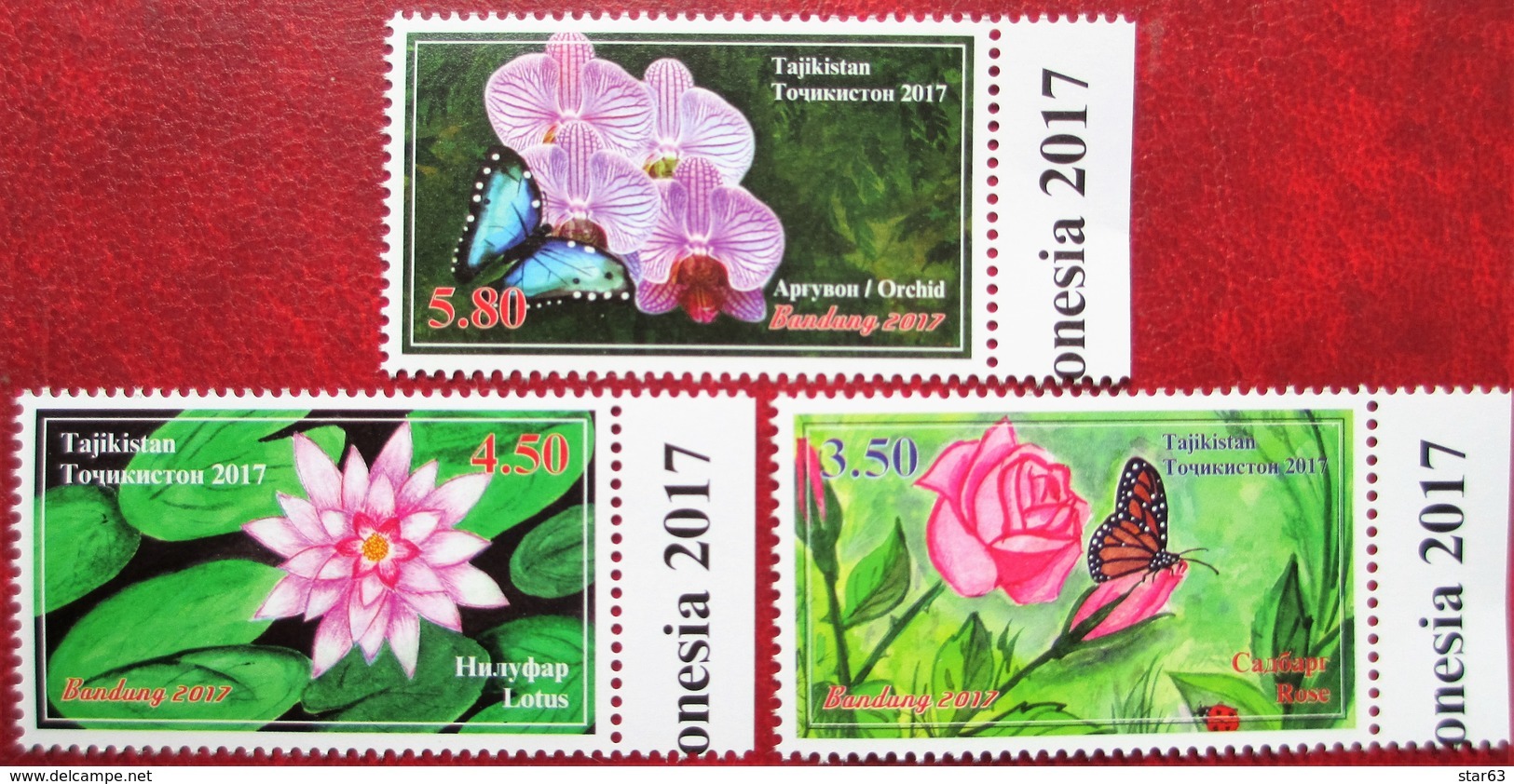 Tajikistan  2017 Flowers - Rose Orchid  Lotos  Insects -Butterflies And... 3 V  PERFORATED  MNH - Tadjikistan