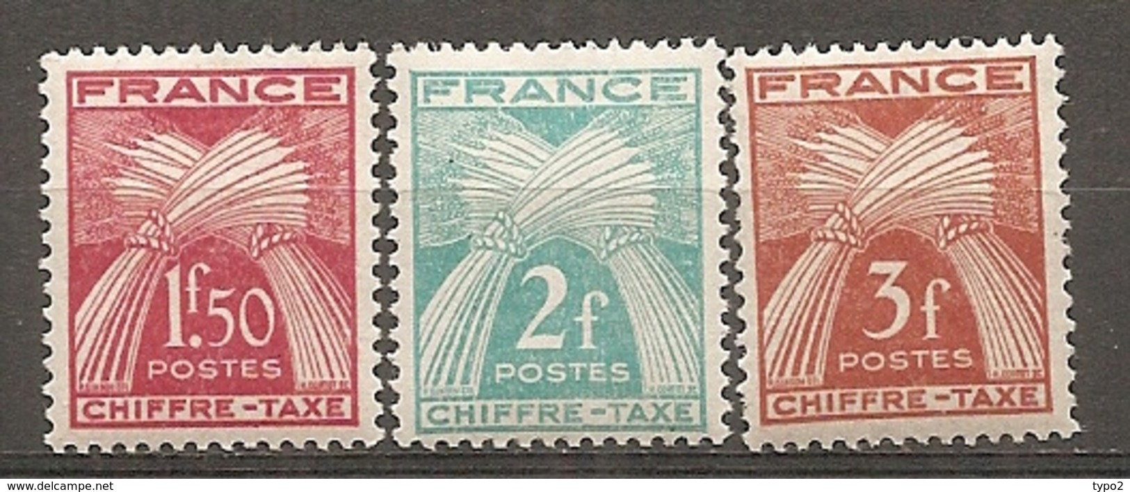 TAXE - Yv. N°  71 à 73  ** MNH  1f50,2f,3f   CHIFFRE TAXE  Cote  1,1    Euro  TBE - 1859-1959 Neufs