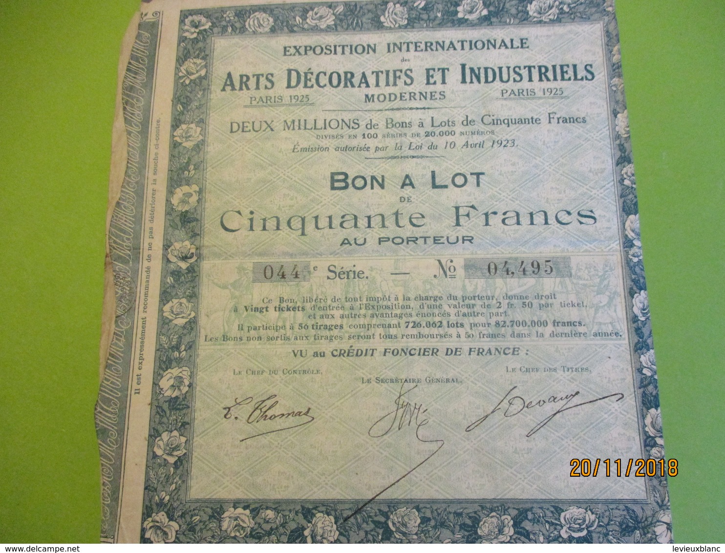 Bon à Lot 50 Fr Porteur/Exposition Internationale Arts Décoratifs Et Industriels Modernes/Imp DUPONT/PARIS/1923   ACT152 - Industrie