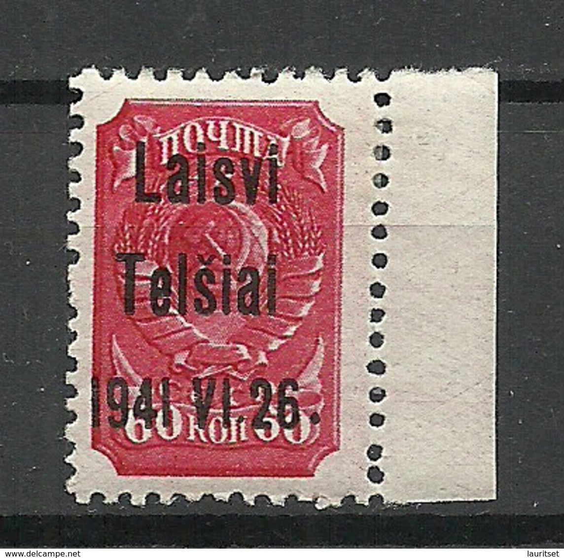 LITAUEN Lithuania 1941 German Occupation Telšiai Michel 7 * - Lituanie