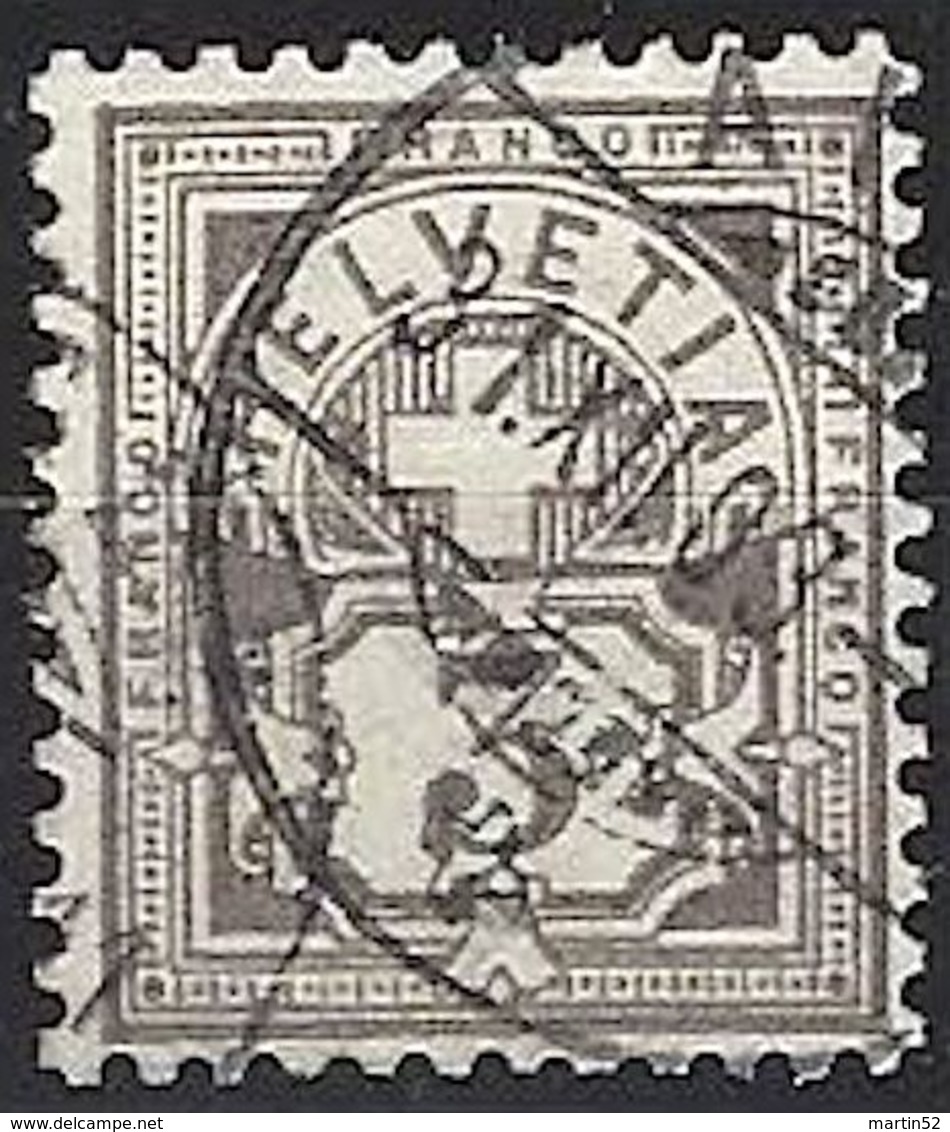 Schweiz Suisse 1894: Faser-Papier Melée Zu 59B Mi 51Y Yv 64 - 3c Grau Mit O AIGLE 31.XII.03 (Zu CHF 14.00) - Oblitérés