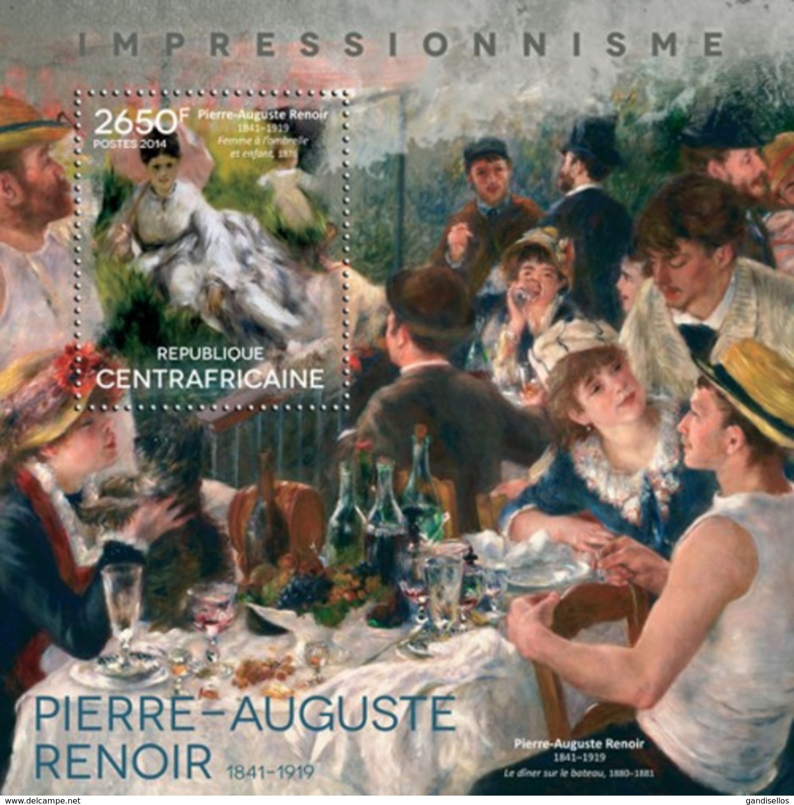 CENTRAFRICAINE 2014 SHEET RENOIR ART PAINTINGS Ca14401b - República Centroafricana