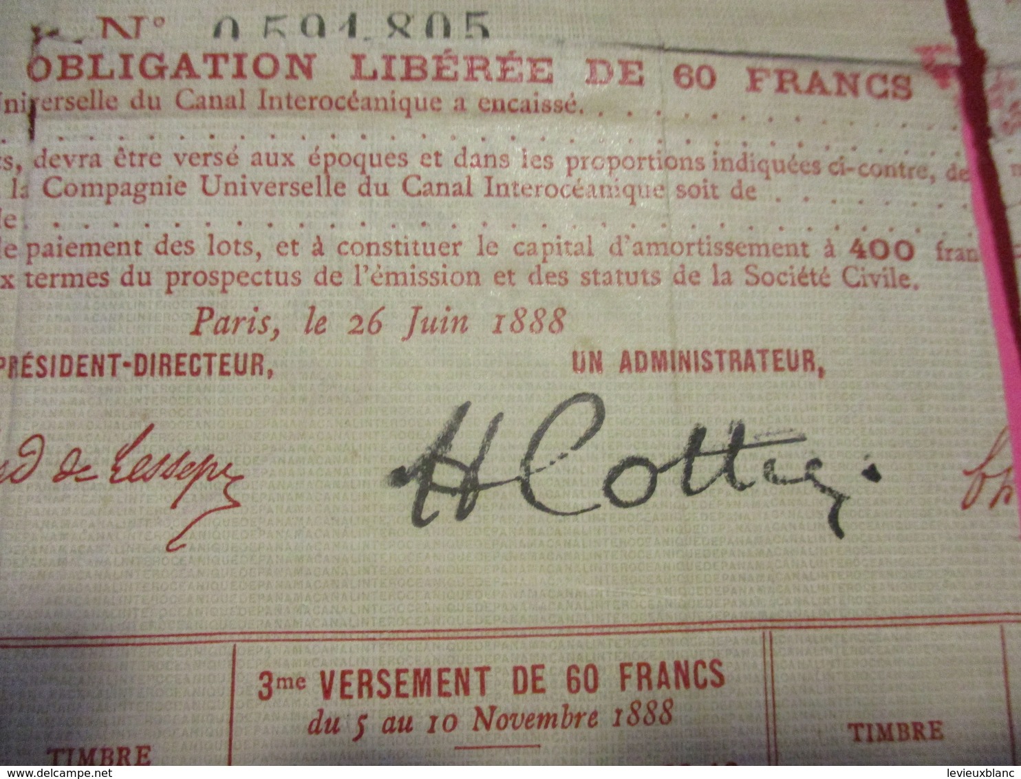 Titre Provisoire Au Porteur Négociable/ Canal Interocéanique PANAMA/Gouvernement Français/1888                ACT156 - Navegación