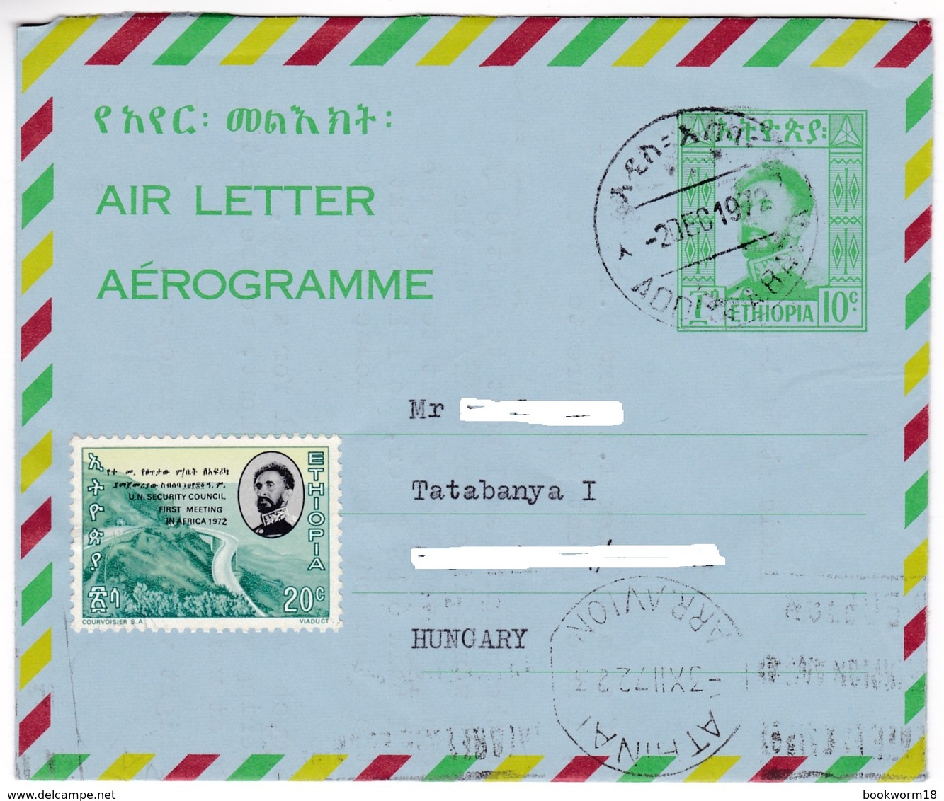 M425 Ethiopia Aérogramme Entier Postal Stationery 1972 Addis Ababa To Hungary - Äthiopien