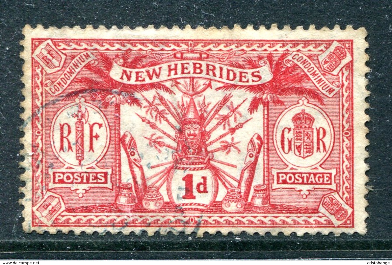 New Hebrides 1911 Weapons & Idols - 1d Red - Wmk. Crown CA - Used (SG 19) - Usati