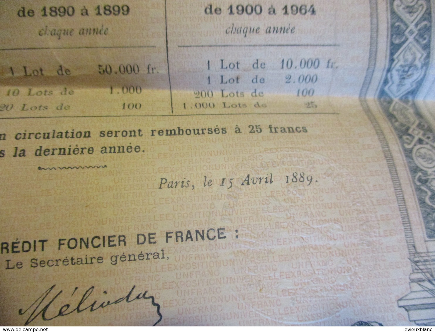 Bon à Lot De 25 Francs Au Porteur/ Exposition Universelle/PARIS/Vve Ethiou Pérou/ 1889               ACT154 - Tourisme