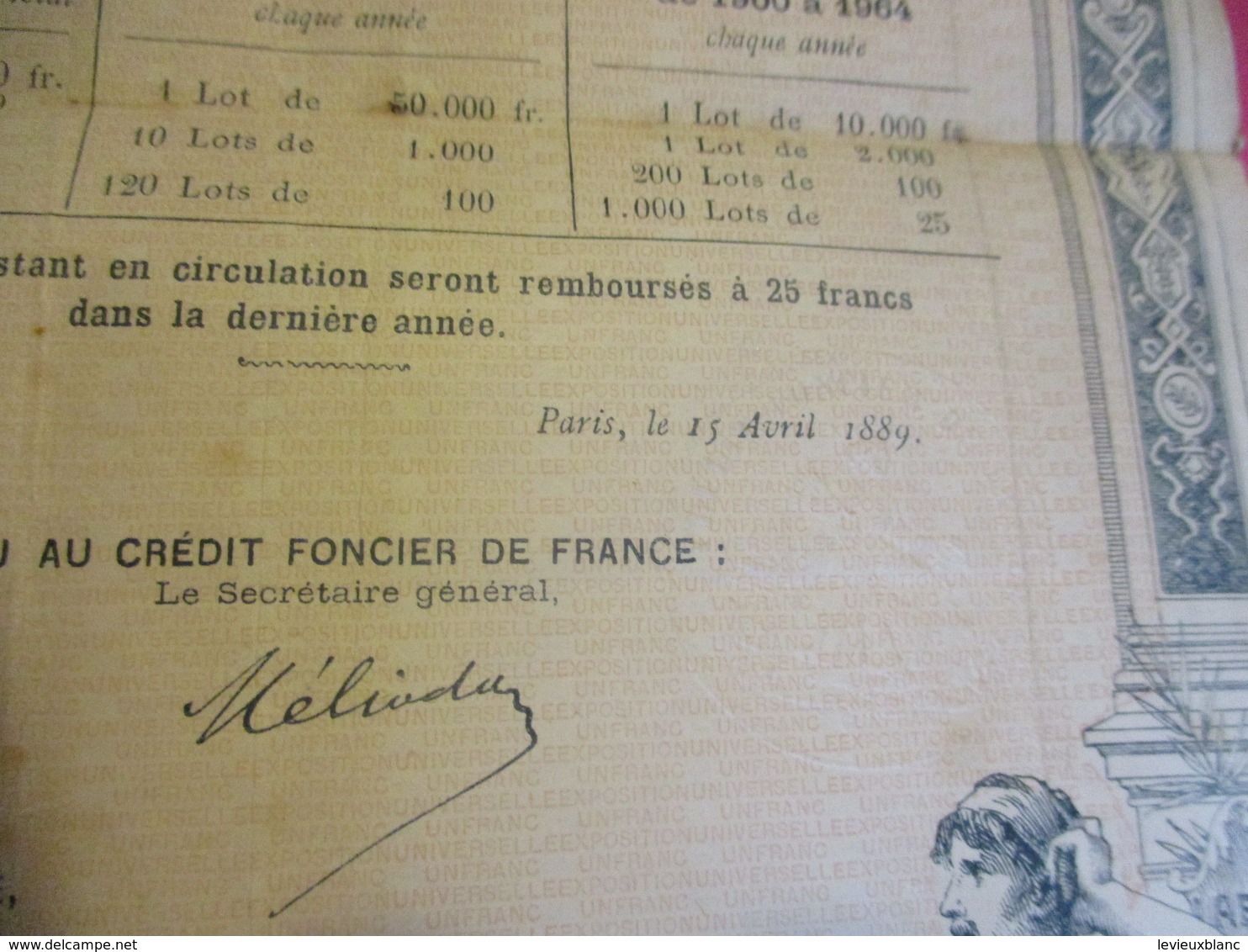 Bon à Lot De 25 Francs Au Porteur/ Exposition Universelle/PARIS/Vve Ethiou Pérou/ 1889               ACT155 - Tourism