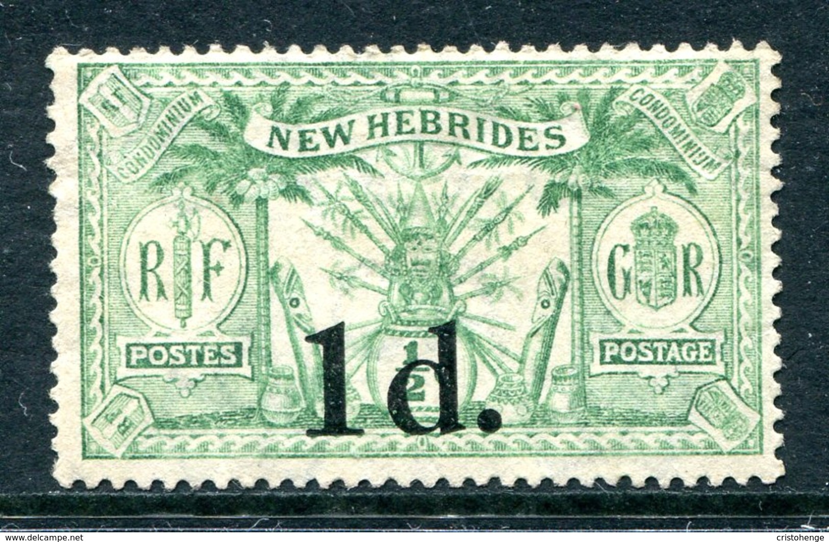 New Hebrides 1924 Weapons & Idols - Surcharges - 1d On ½d Green HM (SG 40) - Neufs