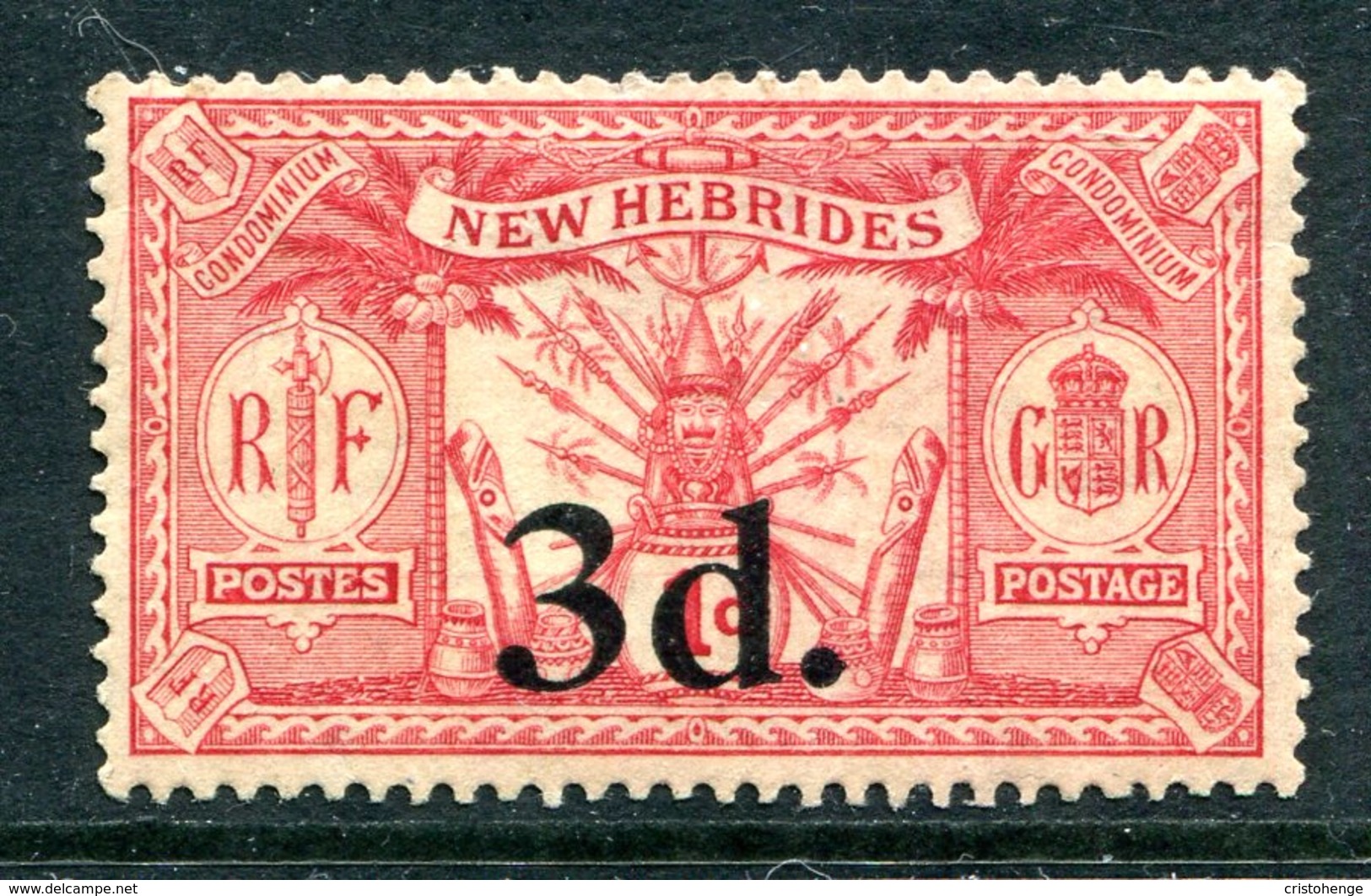 New Hebrides 1924 Weapons & Idols - Surcharges - 3d On 1d Scarlet HM (SG 41) - Neufs