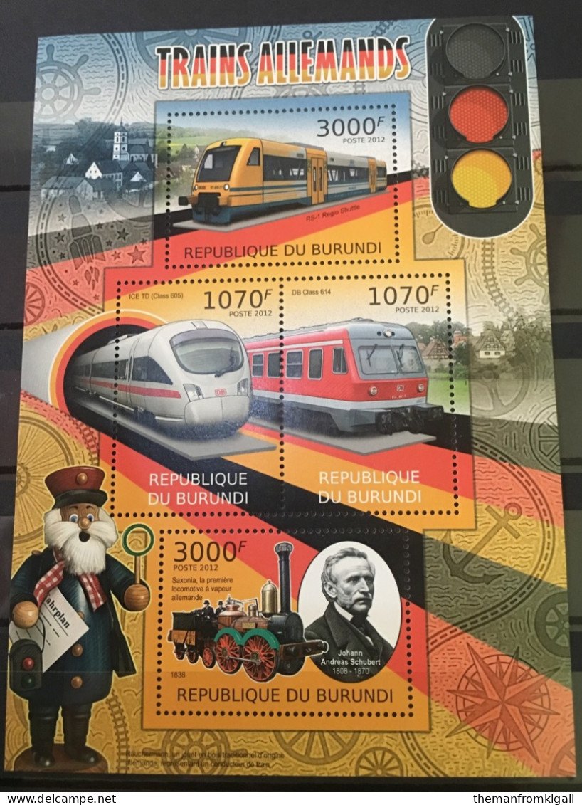 Burundi Stamp Mini Sheet A&B (German Trains) - Collections