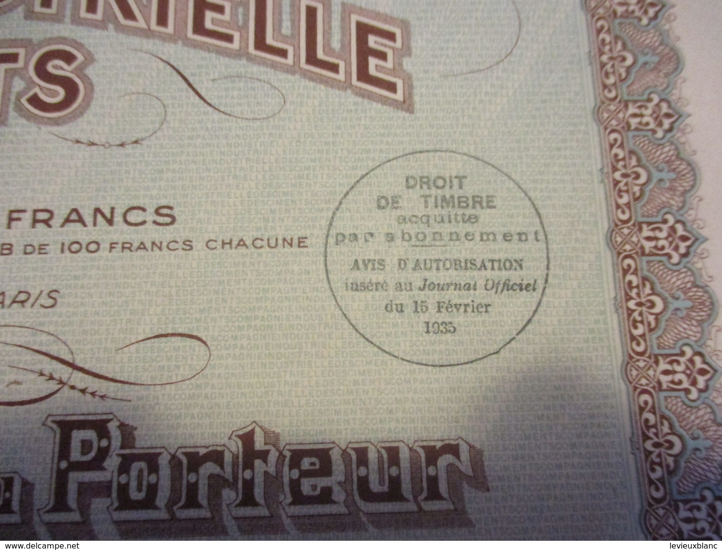 1/2 Part Bénéficiaire Au Porteur/ Cie Ind. Des CIMENTS/Chaix /PARIS// 1935             ACT158 - Industry