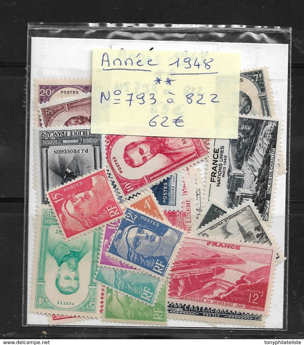 France Année  1948  Complète Neuve **  N°793  A  822 Cote 62€ - 1940-1949