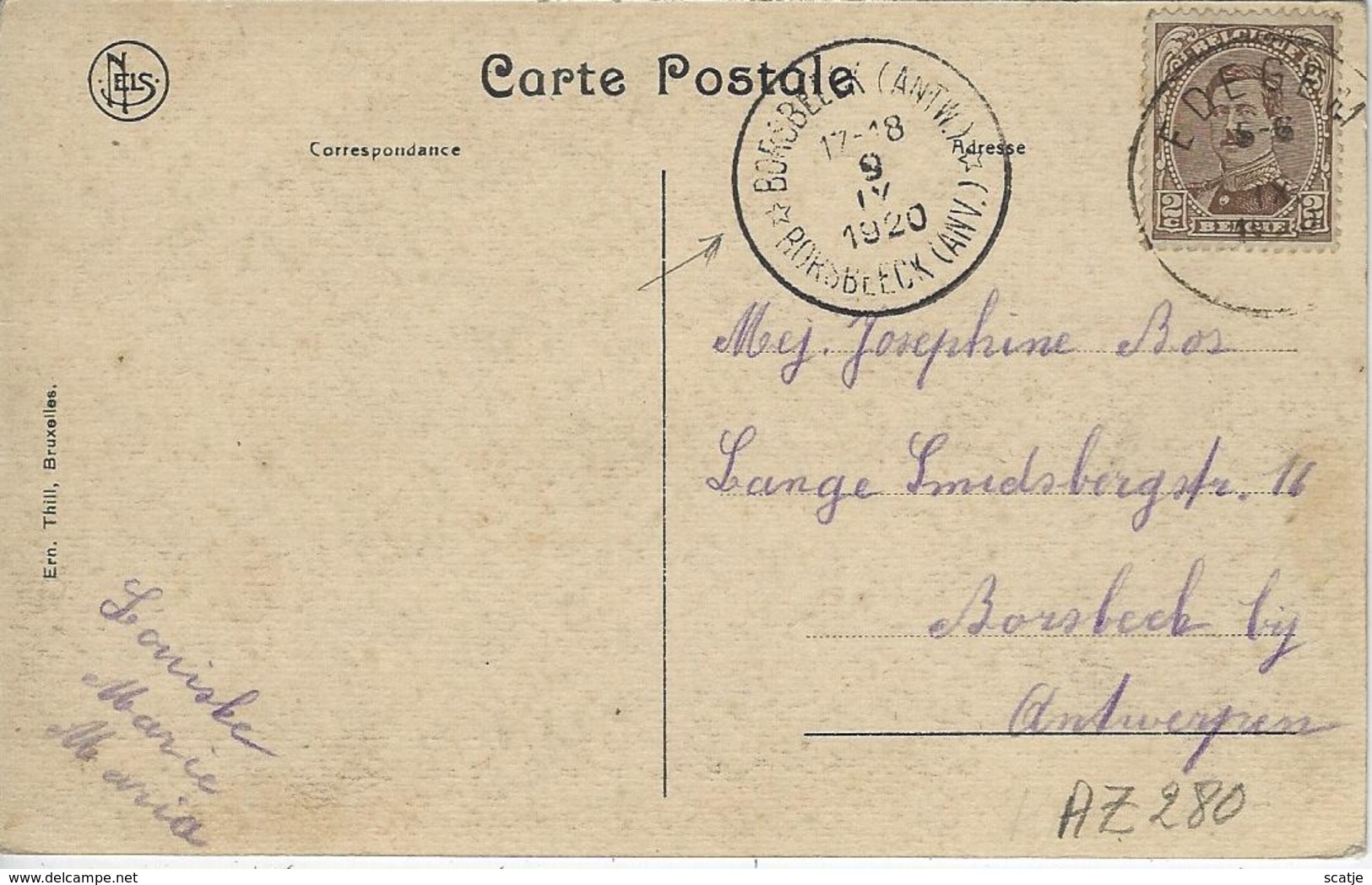 Edeghem.   -   Grot Van O.L.V. Van Lourdes.   -   Naar  Borsbeeck  1920  -  RELAIS STEMPEL! - Edegem