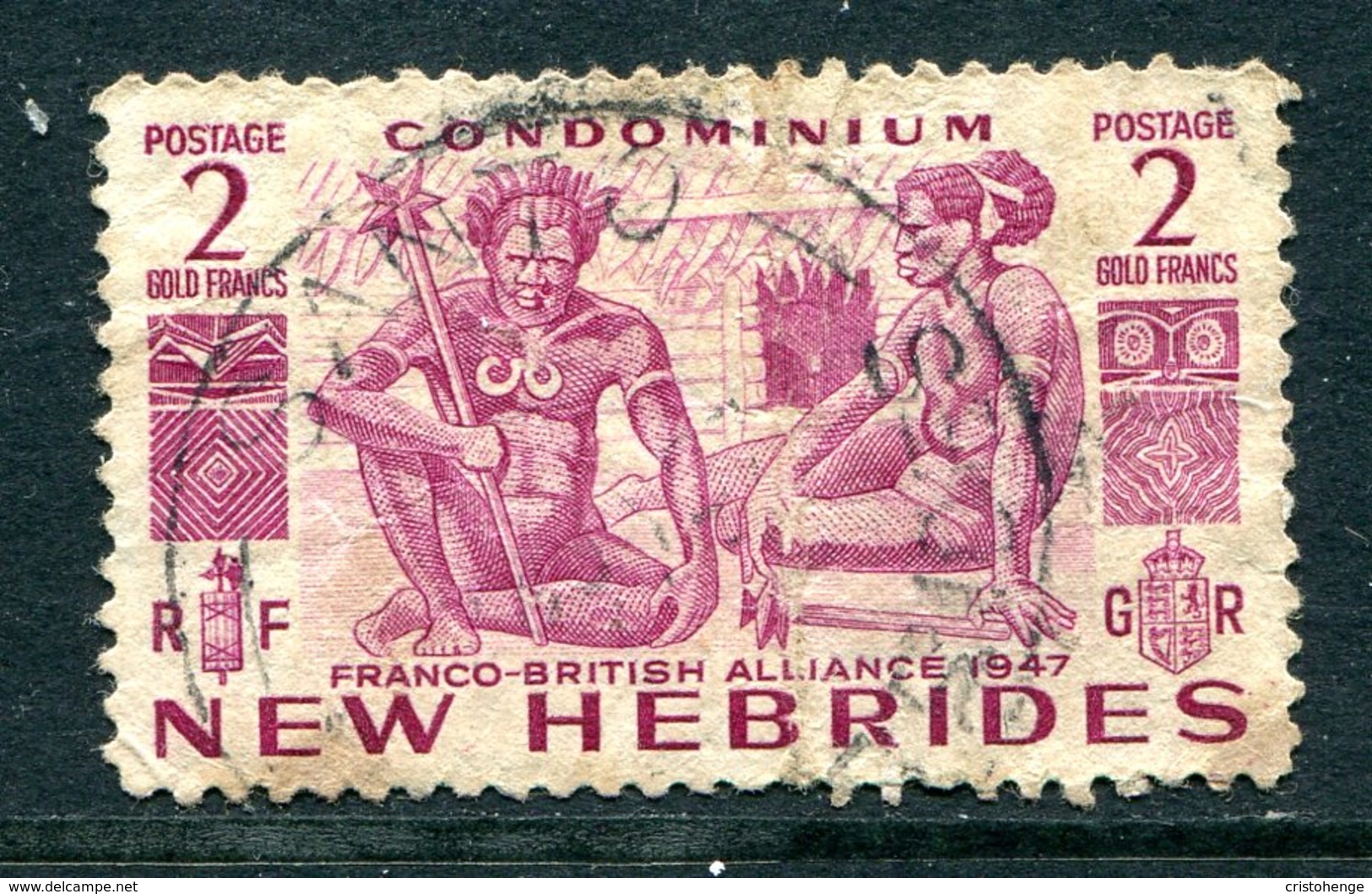 New Hebrides 1953 Pictorials - 2f Two Natives Outside Hut Used (SG 77) - Used Stamps