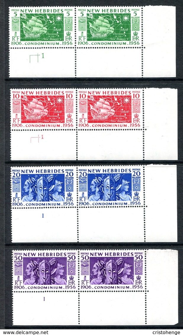 New Hebrides 1956 50th Anniversary Of Condominium Plate 1 Pairs Set MNH (SG 80-83) - Unused Stamps