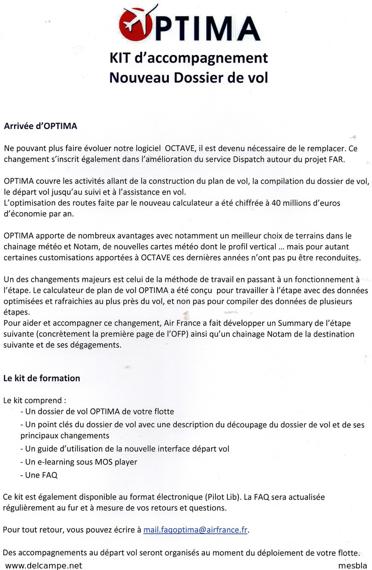 OPTIMA - Dossier De Vol  - Guide D'utilisation Départ Vol -  2014 - Handbücher