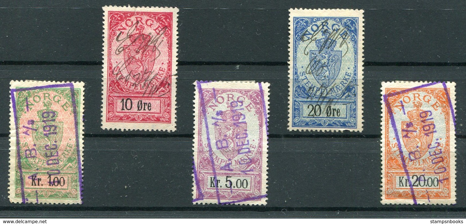 Circa 1919 Norway X 5 Revenues Stempelmaerke - Revenue Stamps