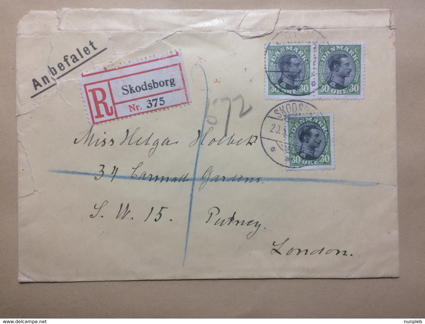 DENMARK 1921 Cover Registered Skodsborg To London England - Covers & Documents