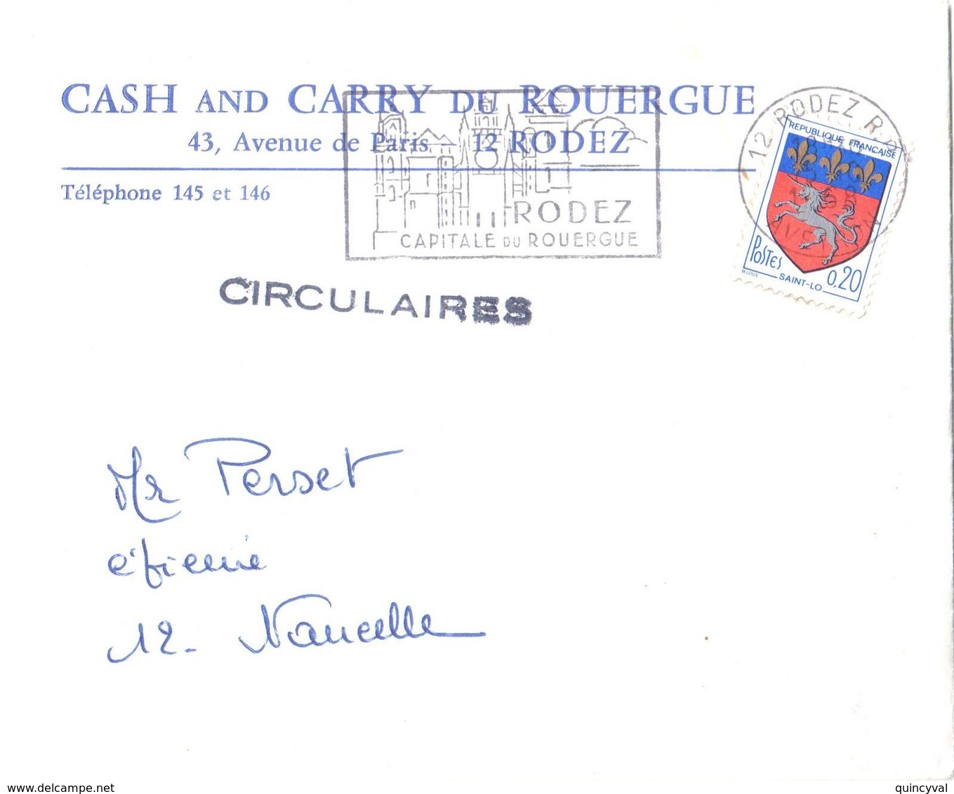 RODEZ 12 Aveyron CASH And CARRY Document Dans Enveloppe  20c Blason St Lo Ob 1968 Tarif Imprimé CIRCULAIRE 1° Ech - Cartas & Documentos