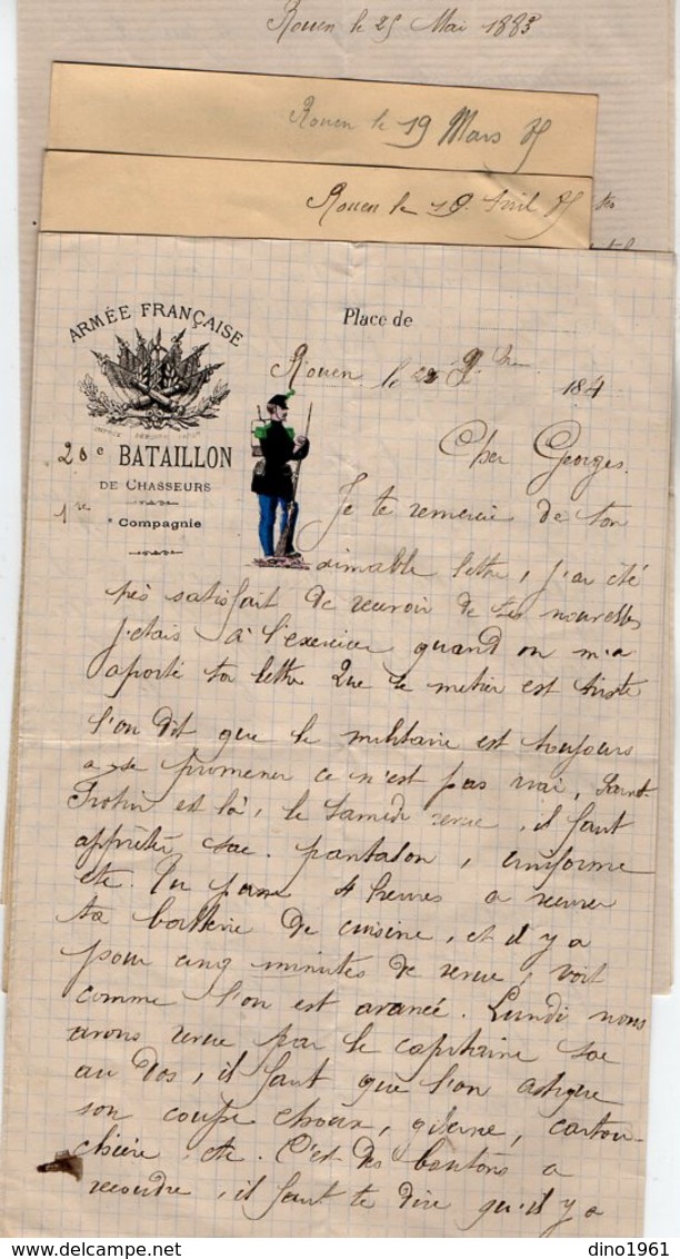 VP14.462 - MILITARIA - 4 Lettres Du Soldat Charles DIONE Au 20 ème Bataillon De Chasseurs ...à ROUEN - Documenti