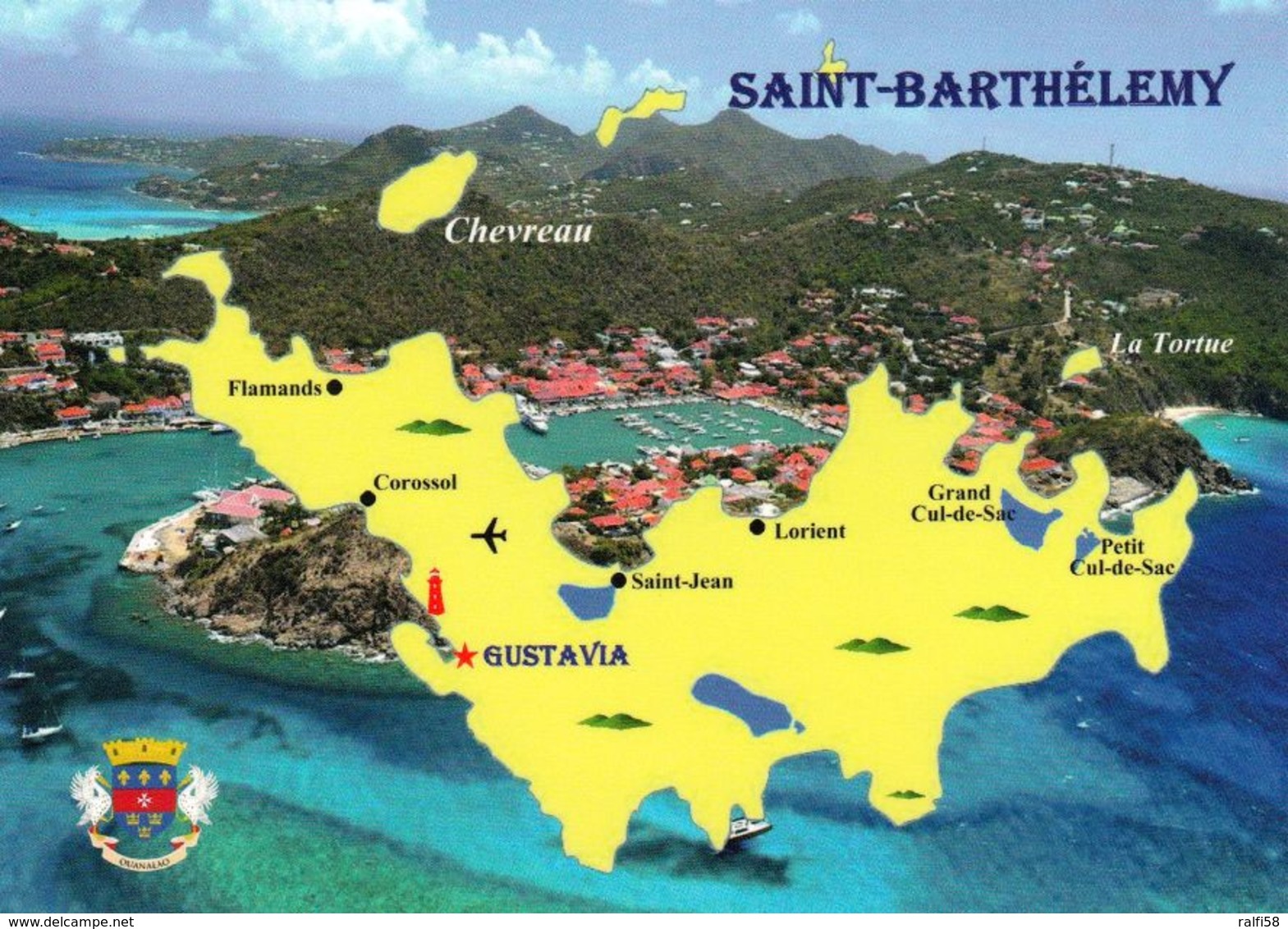 1 MAP Of Saint-Barthélemy * 1 Ansichtskarte Mit Der Landkarte Von Der Karibik Insel Saint-Barthélemy * - Landkarten