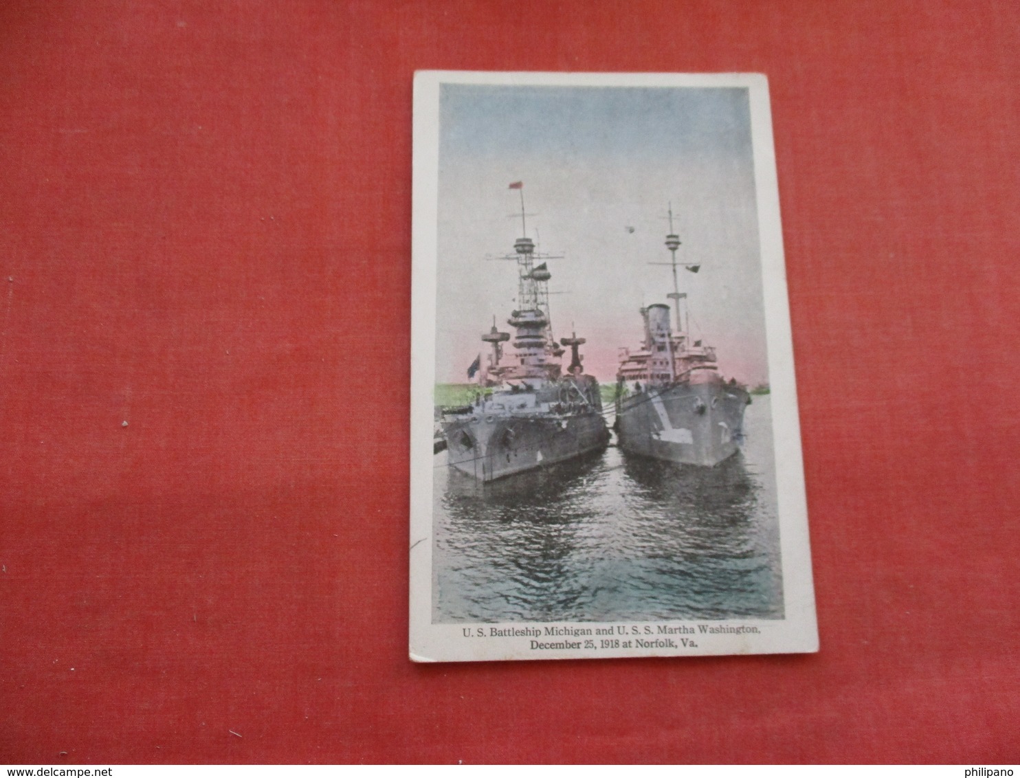 US Battleship Michigan  & USS Martha Washington Norfolk   Va. 1918------. Ref 3158 - Oorlog